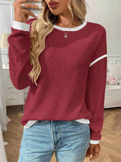Ribbed Contrast Trim Long Sleeve Top Trendsi 2bd874c4-8cc2-473a-8c82-3de6cee4ae1c-Max-Origin