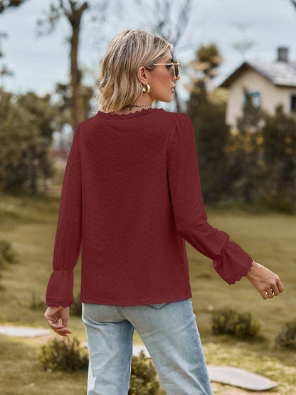 V-Neck Flounce Sleeve Blouse Trendsi 2be0d5dc5bd144f78139a1fb323dbaf7-Max