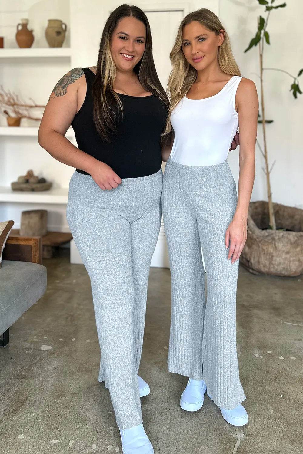 FAM-FAM Ribbed High Waist Flare Pants Trendsi 2bf56fbb-32c6-45f3-a123-fed96a762f5d-Max