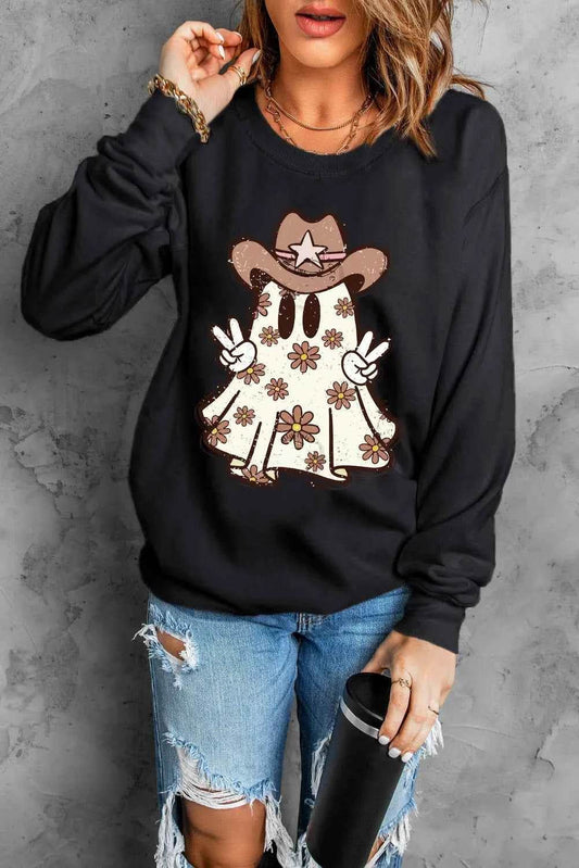 Ghost Round Neck Long Sleeve Sweatshirt Black Trendsi 2c036510-fd6c-4fed-ad9b-8dabcc200712-Max