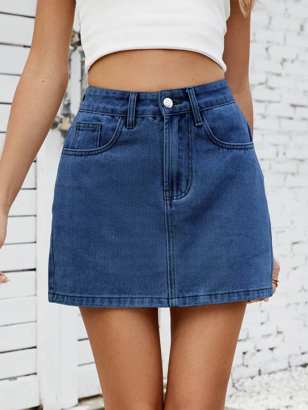 Solid Mini Denim Skirt Trendsi 2c1a68d1-2cd6-48fa-86d1-c59fa3ec5459-Max