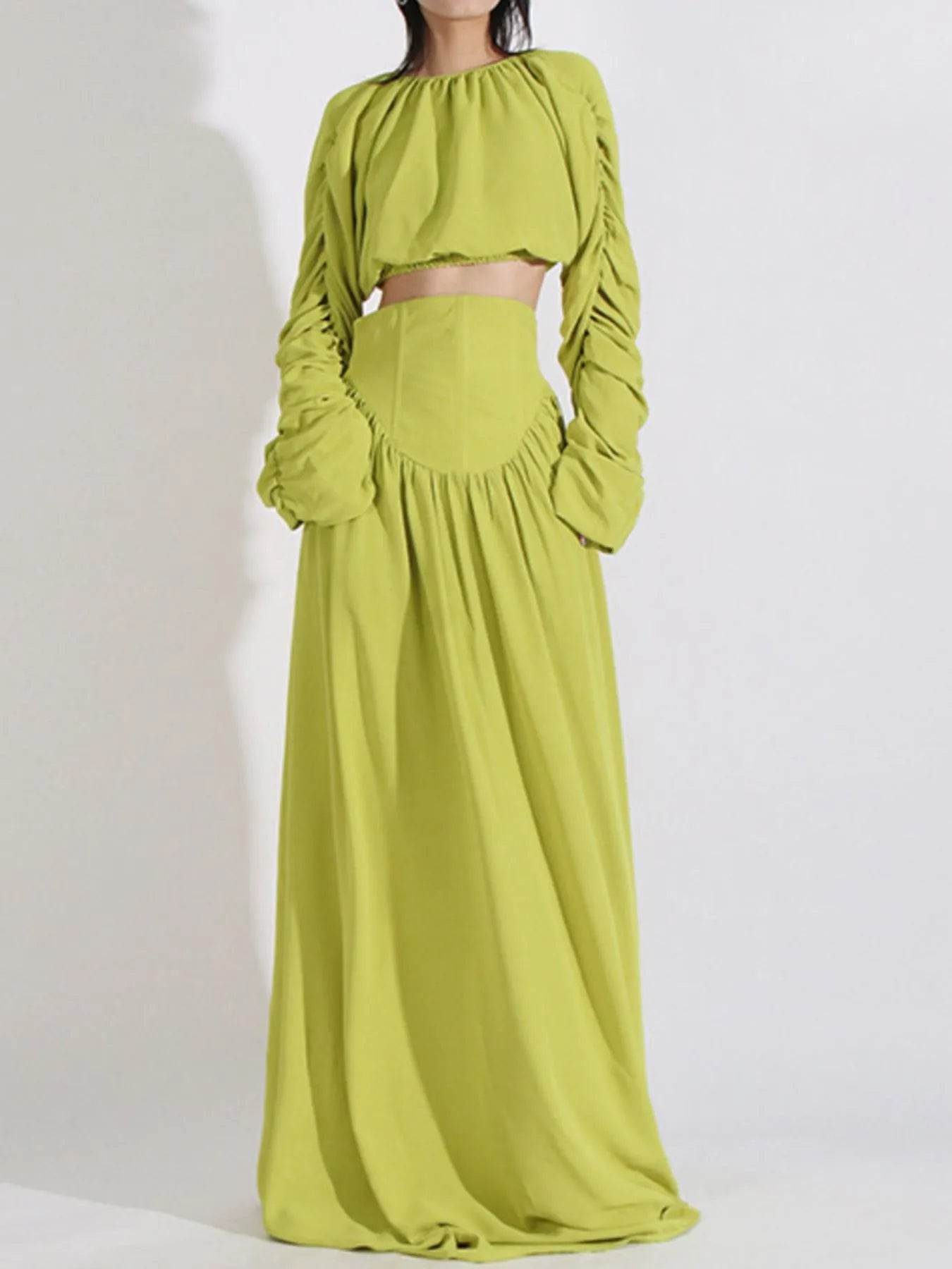 Ruched Long Sleeve Top and High Waist Skirt Set Trendsi 2c1a8bc0-c47a-42d3-b159-4506857a9ccf-Max-Origin