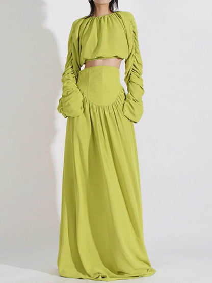 Ruched Long Sleeve Top and High Waist Skirt Set Trendsi 2c1a8bc0-c47a-42d3-b159-4506857a9ccf-Max-Origin
