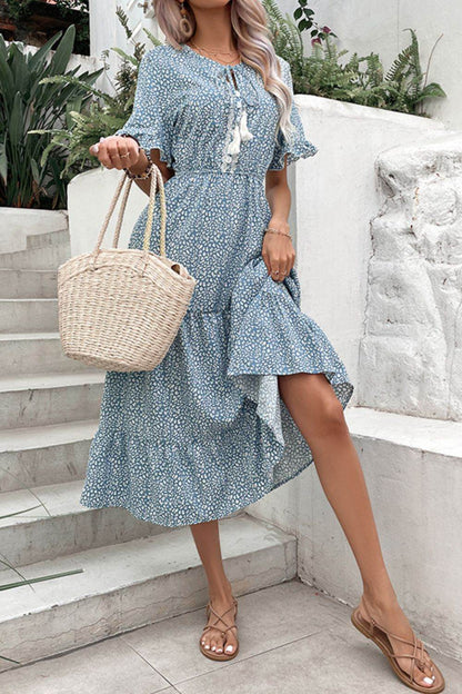 Perfee Printed Tassel Tie Flounce Sleeve Dress Light Blue Trendsi 2c1f2f5039194a8487ed00775533224d-Max