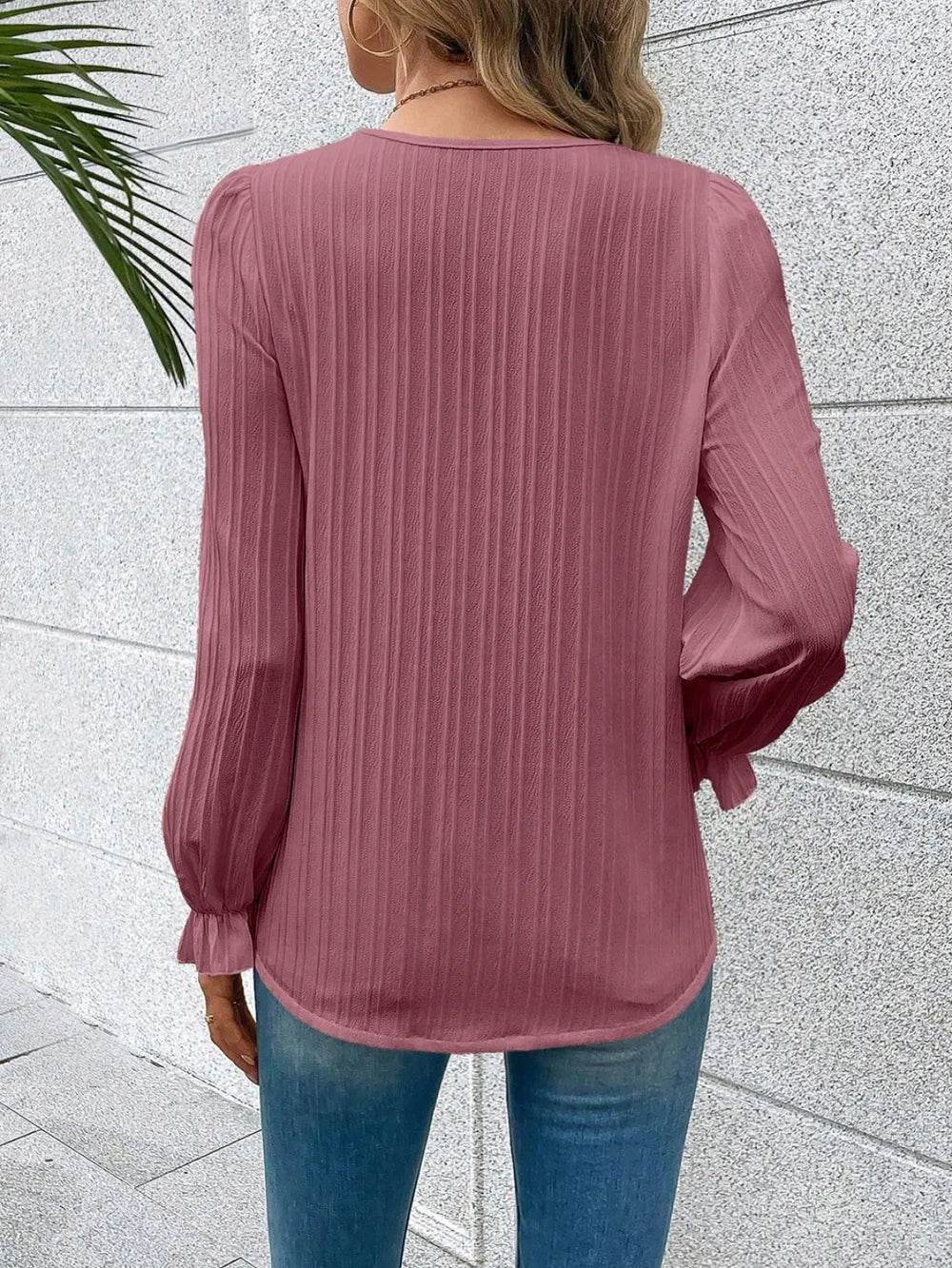 V-Neck Lace Detail Flounce Sleeve Blouse Trendsi 2c36ef3774c04a11a07595d7165fd4f5-Max