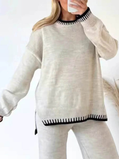 Contrast Trim Round Neck Top and Pants Sweater Set Off-white Trendsi 2c3839c5-5a77-40cc-8fc4-017635fdd611-Max-Origin