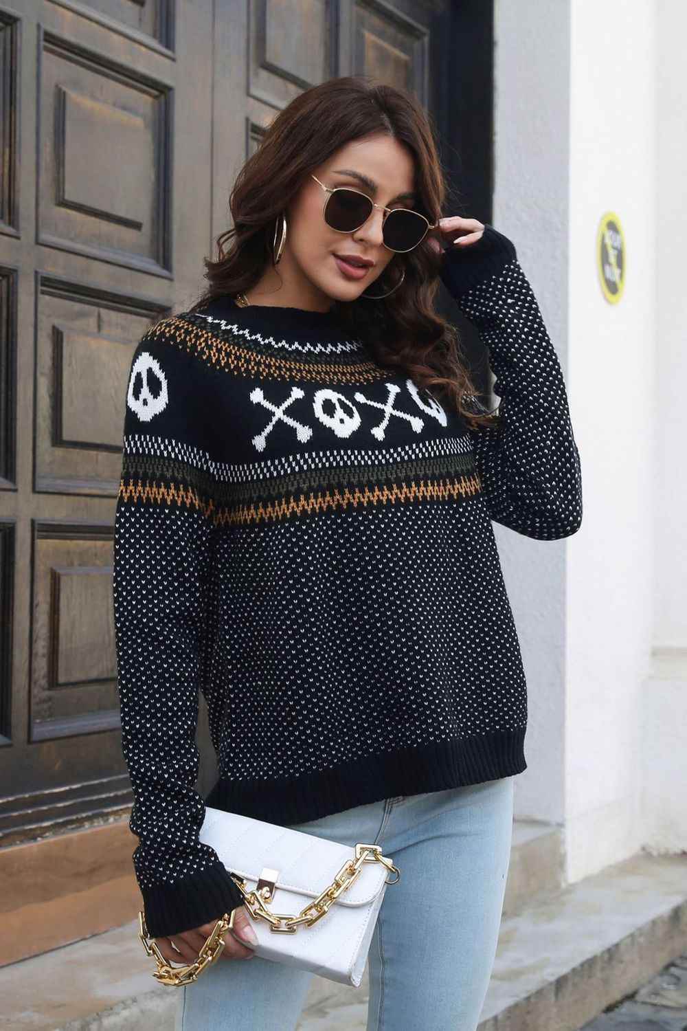 Ghost Pattern Round Neck Long Sleeve Sweater Trendsi 2c44ceeccaae4017af47b4ccfb916282-Max