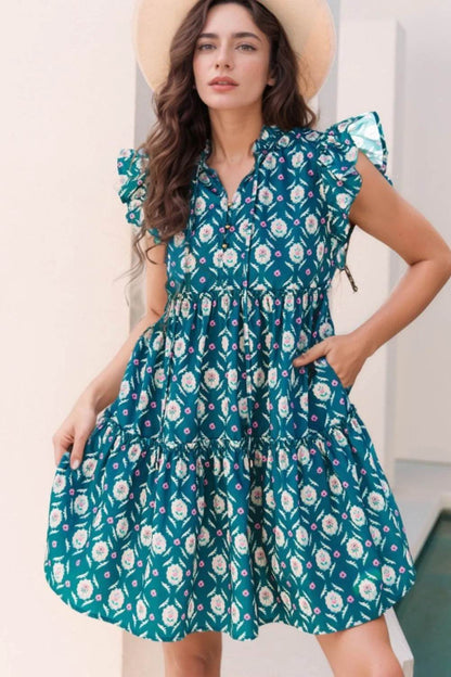 Printed Tie Neck Ruffled Cap Sleeve Dress Floral Trendsi 2c536ffd-161a-46b4-b3e9-c8253899c6ae-Max-Origin