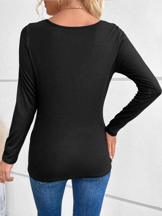 Rhinestone Ruched Long Sleeve T-Shirt Trendsi 2c64378718204da69e4a398cd5d6c7db-Max-Origin