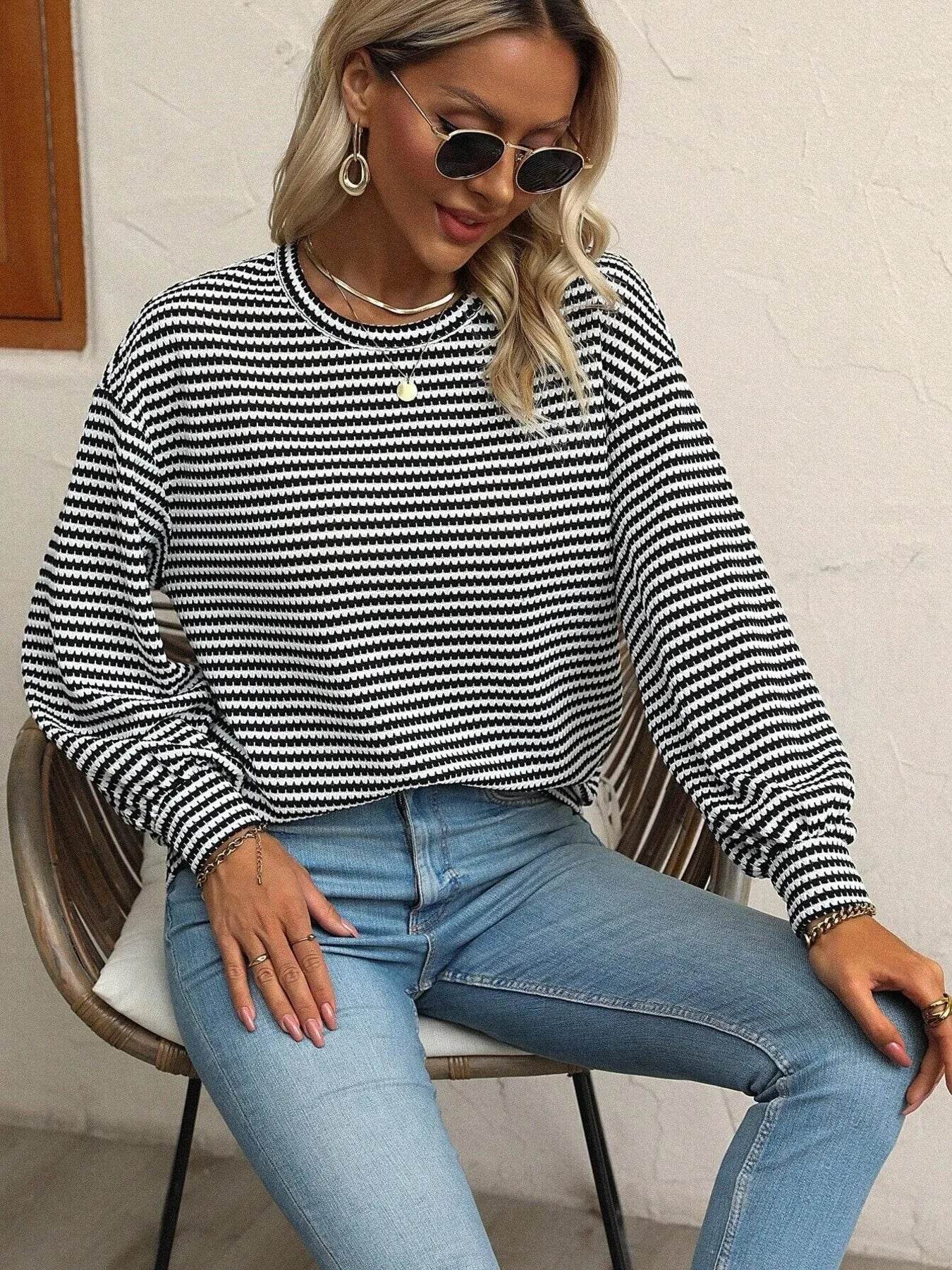 Striped Round Neck Lantern Sleeve Top Trendsi 2c829854235e4edcbb165682b13ebb49-Max-Origin