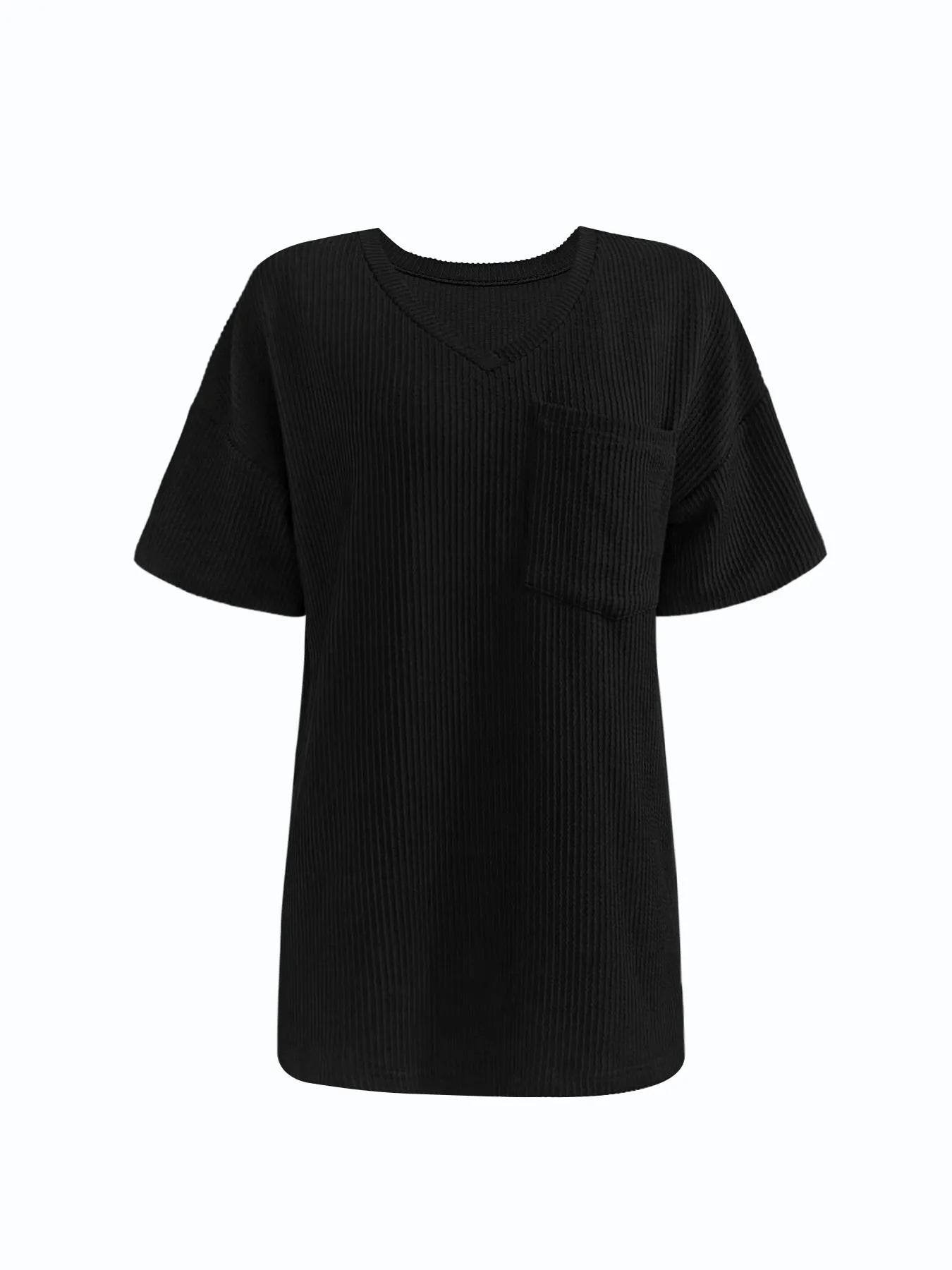 Ribbed V-Neck Oversized T-Shirt Trendsi 2c8569b67c0147e09f46fcd424dca95a-Max-Origin