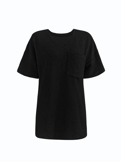 Ribbed V-Neck Oversized T-Shirt Trendsi 2c8569b67c0147e09f46fcd424dca95a-Max-Origin