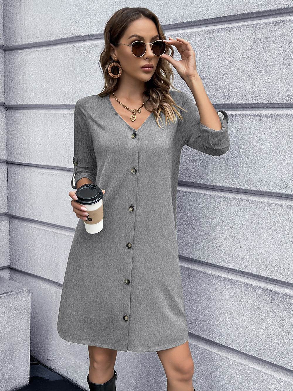 Ivy Lane Button Down V-Neck Mini Dress Trendsi 2ca01d326ccd45f8bfcfc6b988d75e8b-Max