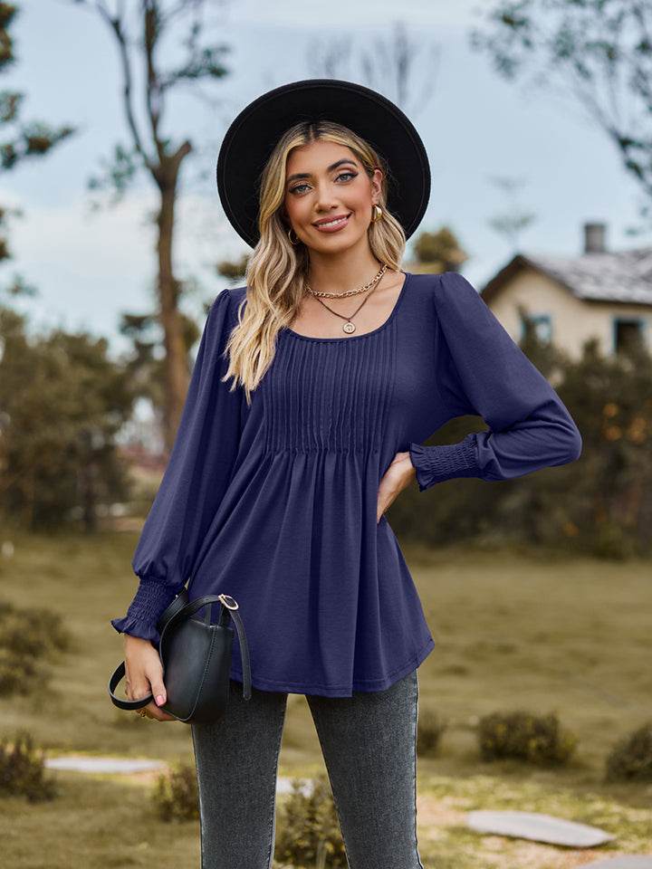Puff Sleeve Pleated Blouse Trendsi 2cc1dcb9175c464eab3b6566cd625578-Max