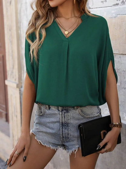 Notched Half Sleeve Top Dark Green Trendsi 2cd37b77-5773-49ee-8136-ac46866c9157-Max-Origin