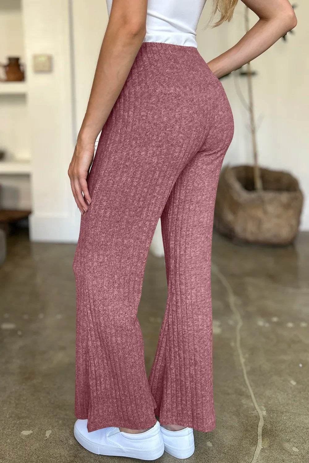 FAM-FAM Ribbed High Waist Flare Pants Deep Rose Trendsi 2ce779f4-7ff4-4ba1-a1e9-a5c79c4ca04b-Max