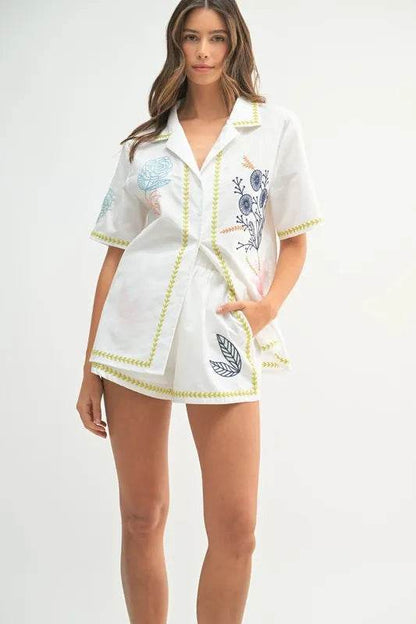 MABLE Embroidered Button Down Shirt and Shorts Set Lime Trendsi 2d2cf307aedc4747923a7500bda07400-Max-Origin