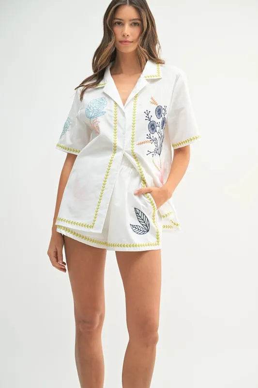 MABLE Embroidered Button Down Shirt and Shorts Set Lime Trendsi 2d2cf307aedc4747923a7500bda07400-Max-Origin