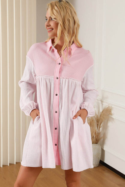 Buttoned Collared Neck Dropped Shoulder Mini Dress Trendsi 2d333502d3344939a19c1f051b214bdb-Max