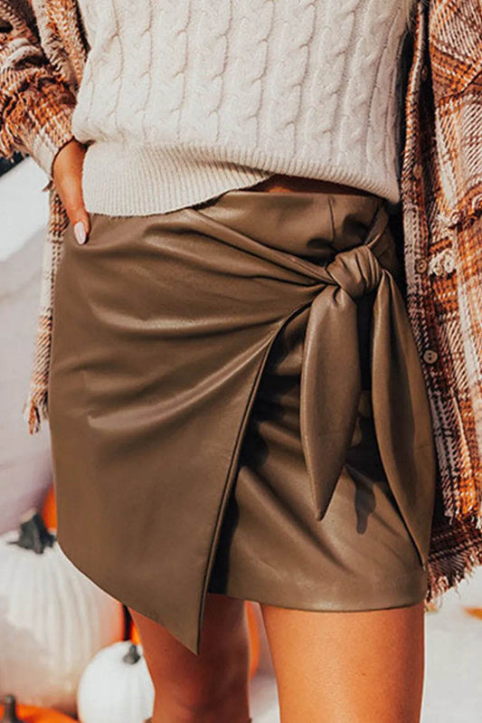 Bowknot Elastic Waist Mini Skirt Brown Trendsi 2d6aed41-394d-4504-85d0-3adbc7cb7bc1-Max