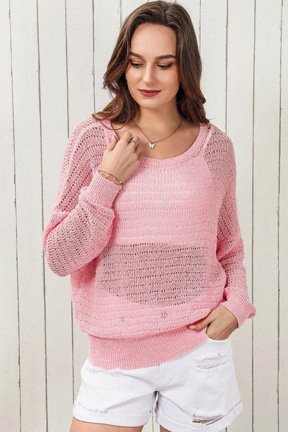 Openwork Round Neck Dropped Shoulder Knit Top Trendsi 2d76a8feec5b4f99ade083f98672eb61-Max
