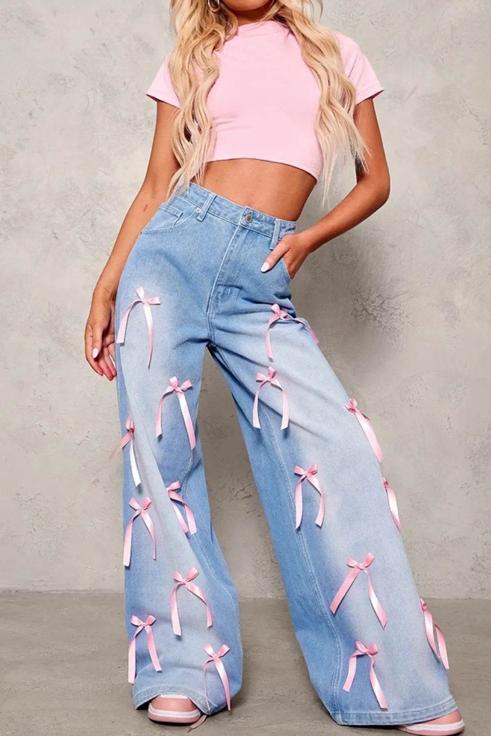 Bow Decorated Wide Leg Denim Jeans Trendsi 2d9b0c3d-9794-46be-9507-bfb8c542f4fd-Max-Origin