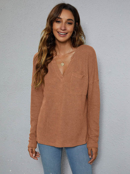 Dropped Shoulder High-Low Waffle-Knit Top Trendsi 2da45c5a29404dfbbf16709289cea0fa-Max