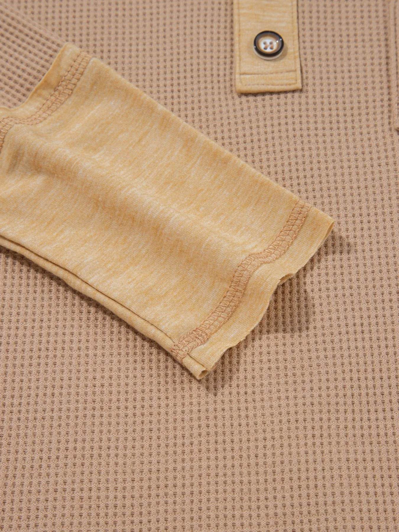 Waffle Textured Tunic Henley Top with Slits Trendsi 2da8bd2e-b20a-459e-a35f-2caf44e2318a-Max-Origin