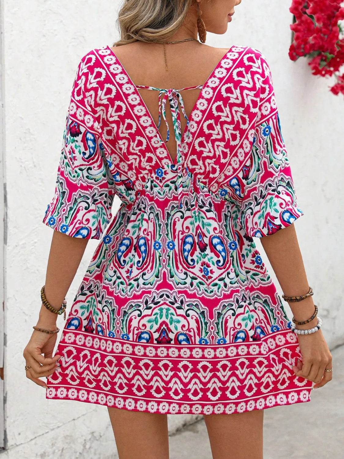 Printed Tie Back Half Sleeve Mini Dress Trendsi 2db6d82a-b361-4a45-815d-dcd8d8222c50-Max-Origin