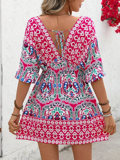 Printed Tie Back Half Sleeve Mini Dress Trendsi 2db6d82a-b361-4a45-815d-dcd8d8222c50-Max-Origin