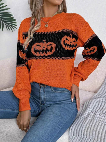 Pumpkin Round Neck Long Sleeve Sweater Trendsi 2dca1e01-8c1d-4c5b-94a4-3a89278523d9-Max