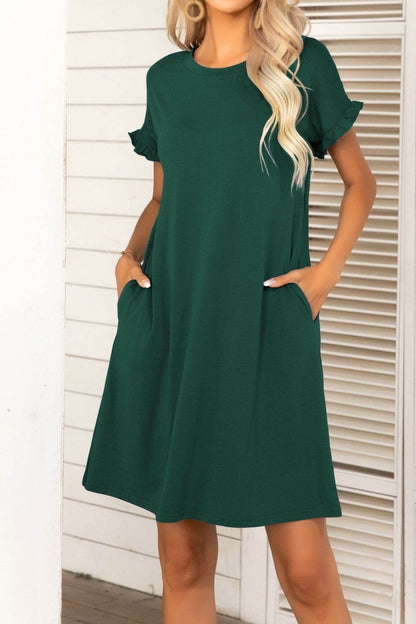 Flounce Sleeve Round Neck Dress with Pockets Trendsi 2debd0210a34494f953104ce09a863c8-Max