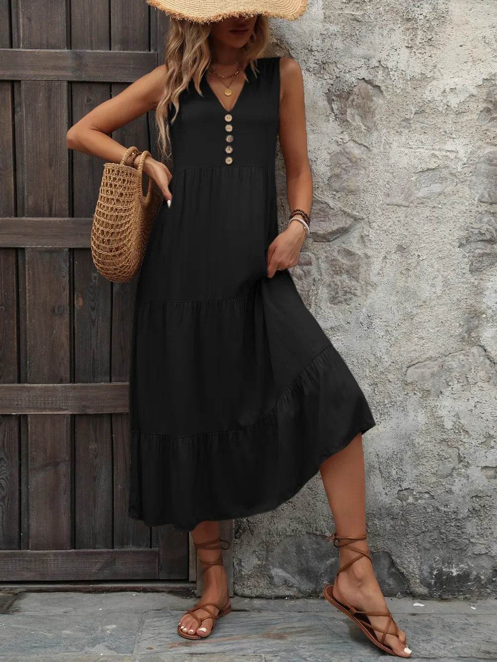 Ivy Lane Decorative Button Notched Sleeveless Dress Trendsi 2e0bbf38-fc96-4bf3-992f-8cf4a0bb92e4-Max