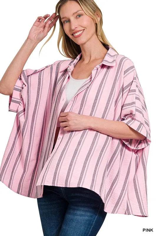 Zenana Woven Yarn-Dye Stripe Oversized Button Down Shirt Trendsi 2e0df8cec7d349899a7cf5632cdcfb2a-Max-Origin