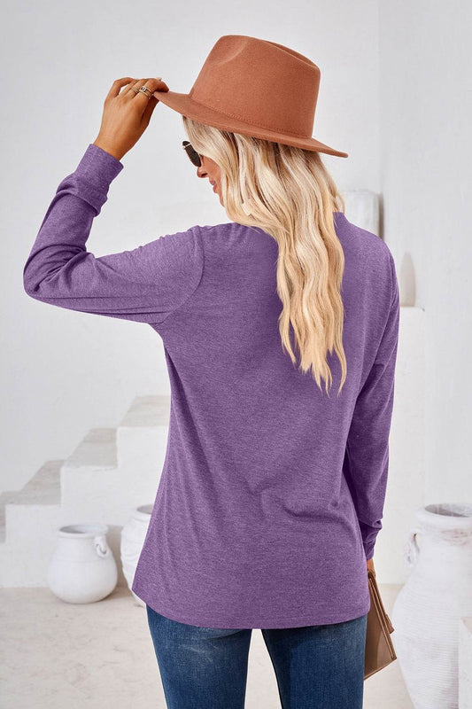 V-Neck Buttoned Long Sleeve Blouse Trendsi 2e46a02cb0724206a7a0529ca0db6f73-Max