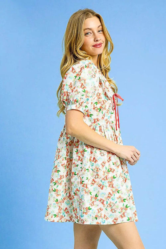 Umgee Floral Print Puff Sleeve Tie Front Mini Dress Trendsi 2e7ad712-ec42-4b08-9a87-f39805181a89-Max-Origin