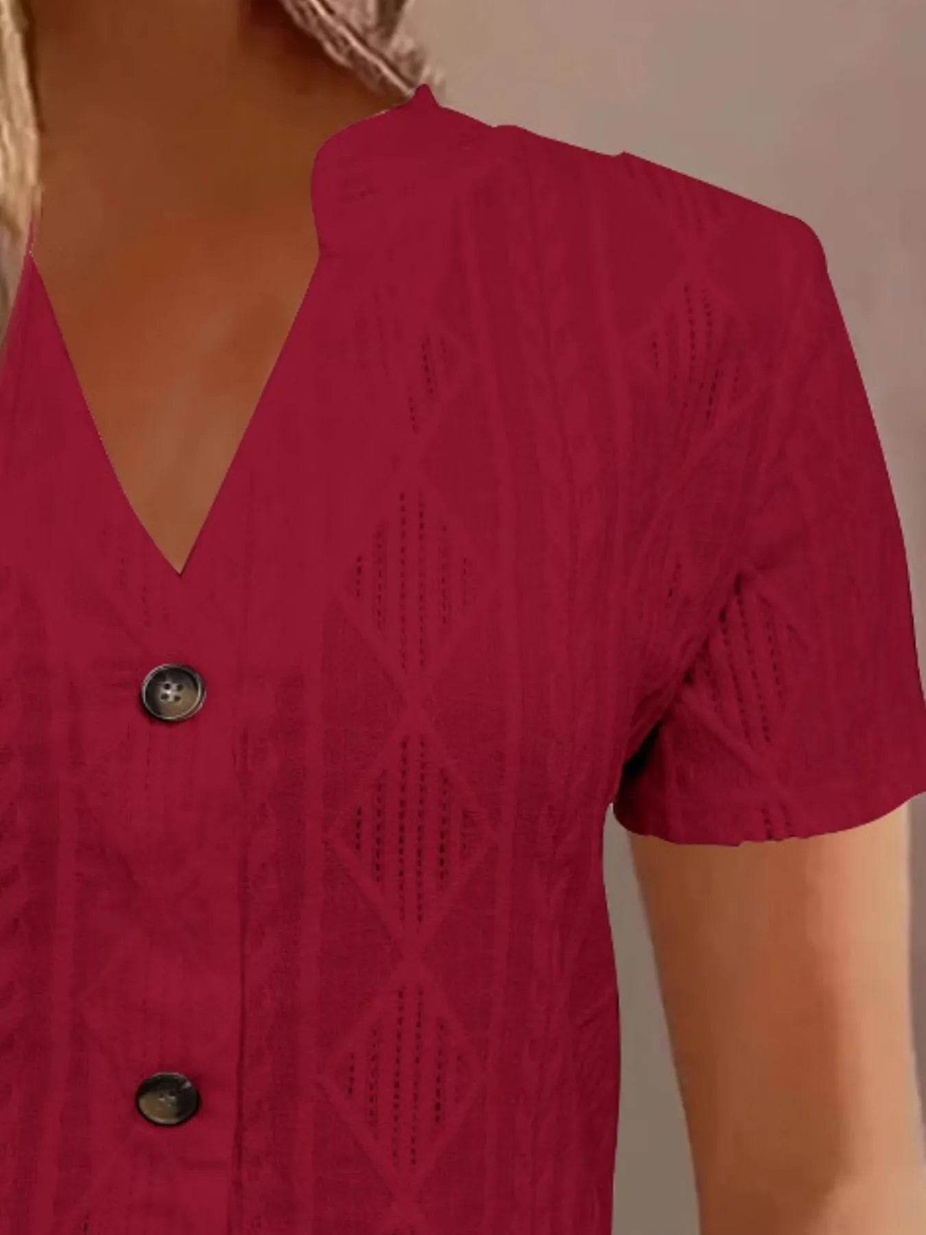 Textured Notched Short Sleeve Blouse Trendsi 2e7fe12d-eed9-47ae-aa85-bdf56e65ef11-Max-Origin