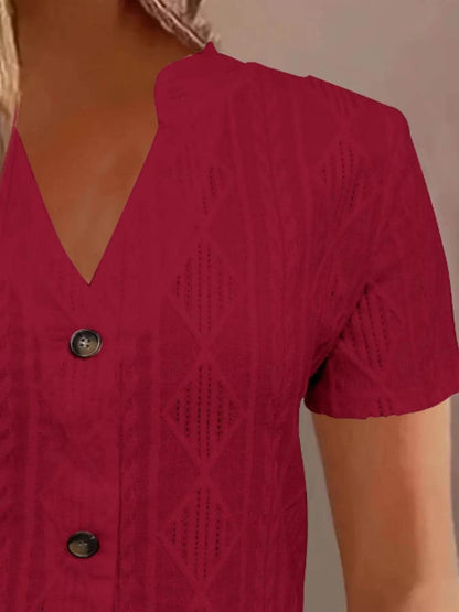 Textured Notched Short Sleeve Blouse Trendsi 2e7fe12d-eed9-47ae-aa85-bdf56e65ef11-Max-Origin