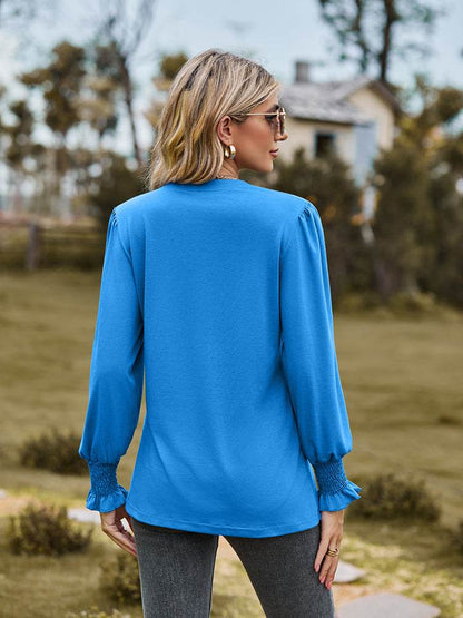 Notched Neck Flounce Sleeve Blouse Trendsi 2e8d7a66016f423eb175be5d0c8b4059-Max