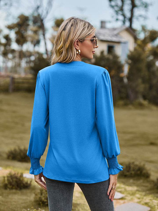 Notched Neck Flounce Sleeve Blouse Trendsi 2e8d7a66016f423eb175be5d0c8b4059-Max