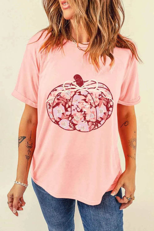 Pumpkin Graphic Round Neck Long Sleeve T-Shirt Blush Pink Trendsi 2ea4b2e5-1790-45c0-b34f-0fdfc5928f48-Max