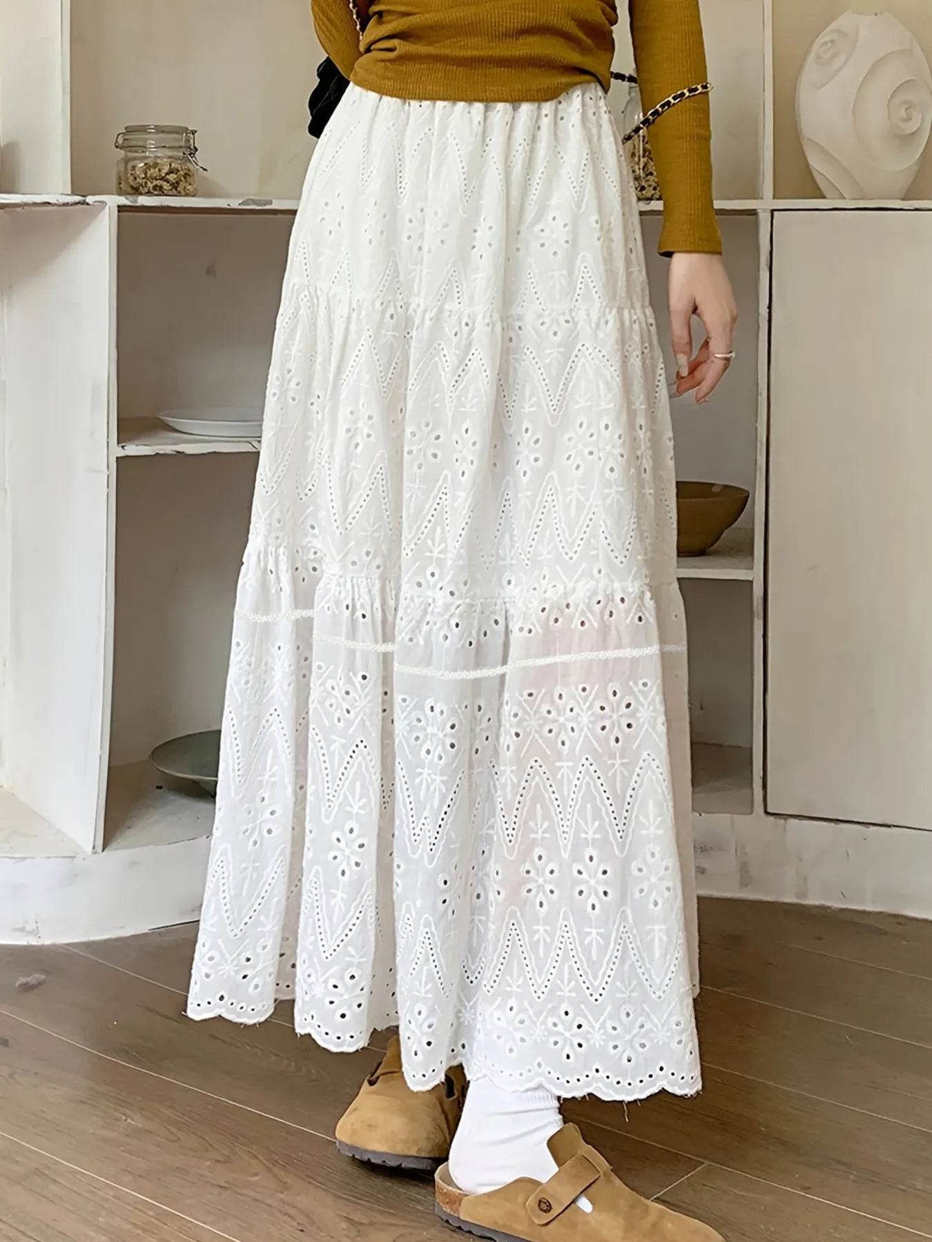 Eyelet Lace Tiered Maxi Skirt White Trendsi 2ed77e196cbe444cae45faf470810f26-Max-Origin