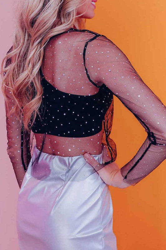 Rhinestone Mesh Round Neck Long Sleeve Blouse Trendsi 2eeb40cf82ff49b0a183cb8826f7d7c4-Max