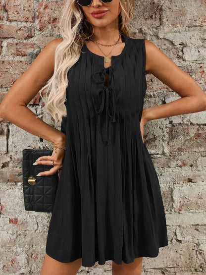Tied Front Pleated Sleeveless Mini Dress Trendsi 2ef36f99-b788-48b2-beee-7d16445ac97f-Max