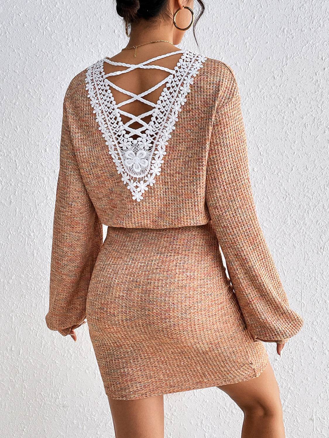 Honey Lace Detail V-Neck Mini Dress Tan Trendsi 2ef4011d02d542848beb5ca19f7862ed-Max