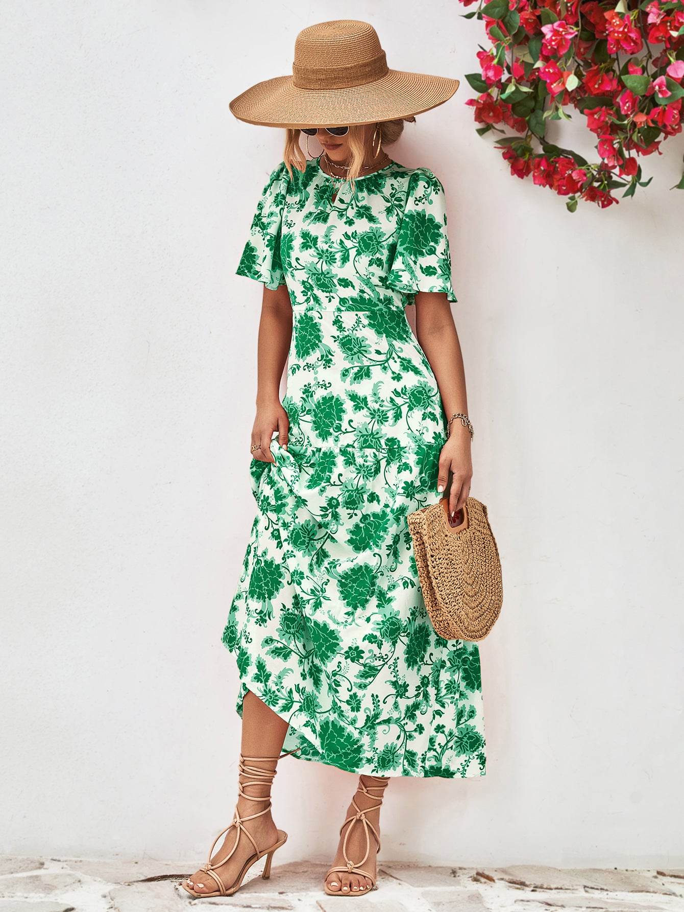Floral Round Neck Tied Open Back Dress Trendsi 2f04b5493f5b49408478de3793500048-Max