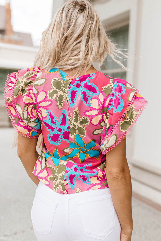 Floral Print Round Neck Flutter Sleeve Blouse Trendsi 2f3033cc8cba49519184fca85e4a5d3c-Max