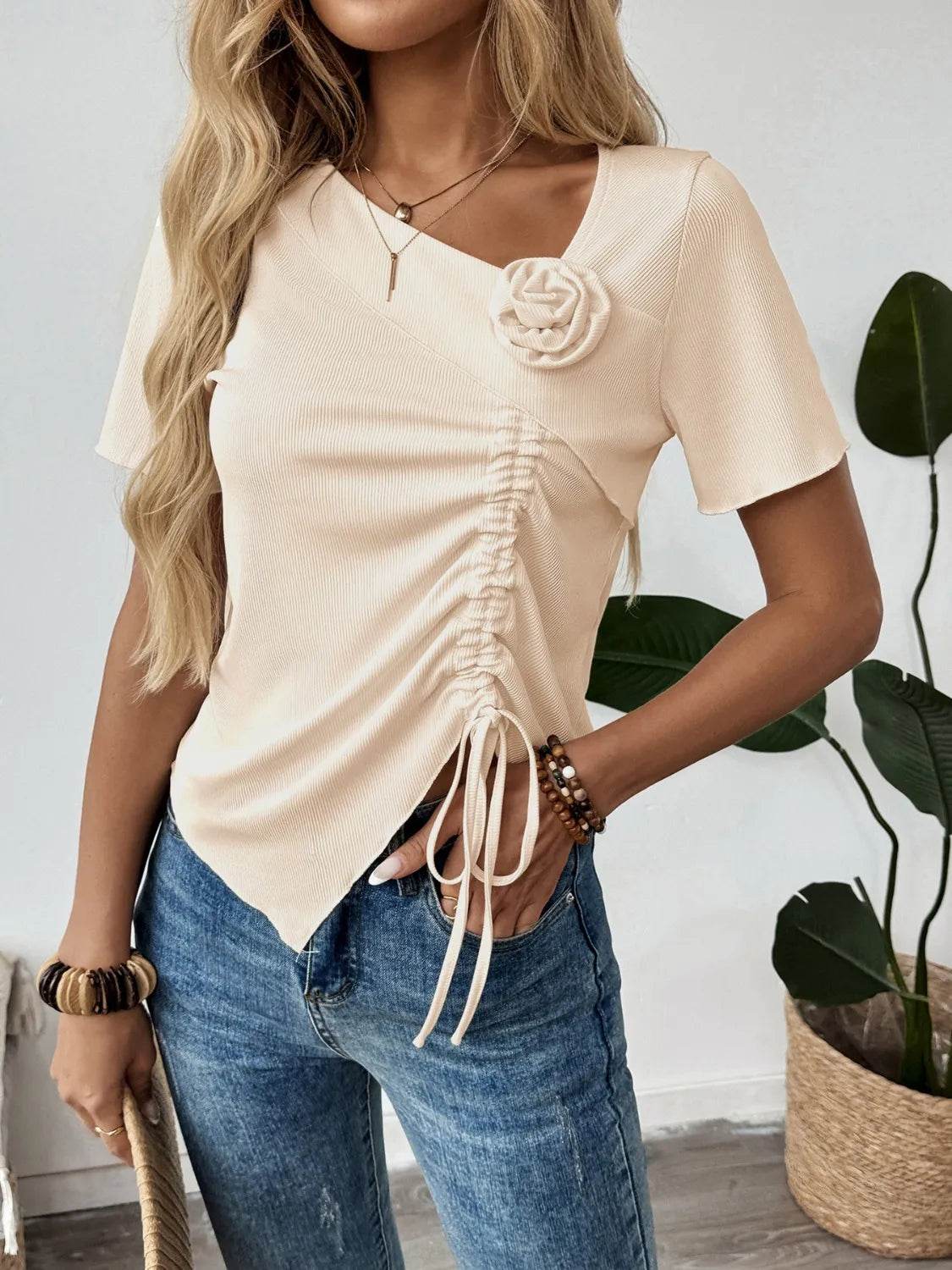 Flower Drawstring Ruched Front Top Trendsi 2f3ea25f-bb40-4e85-8360-518687178e95-Max-Origin