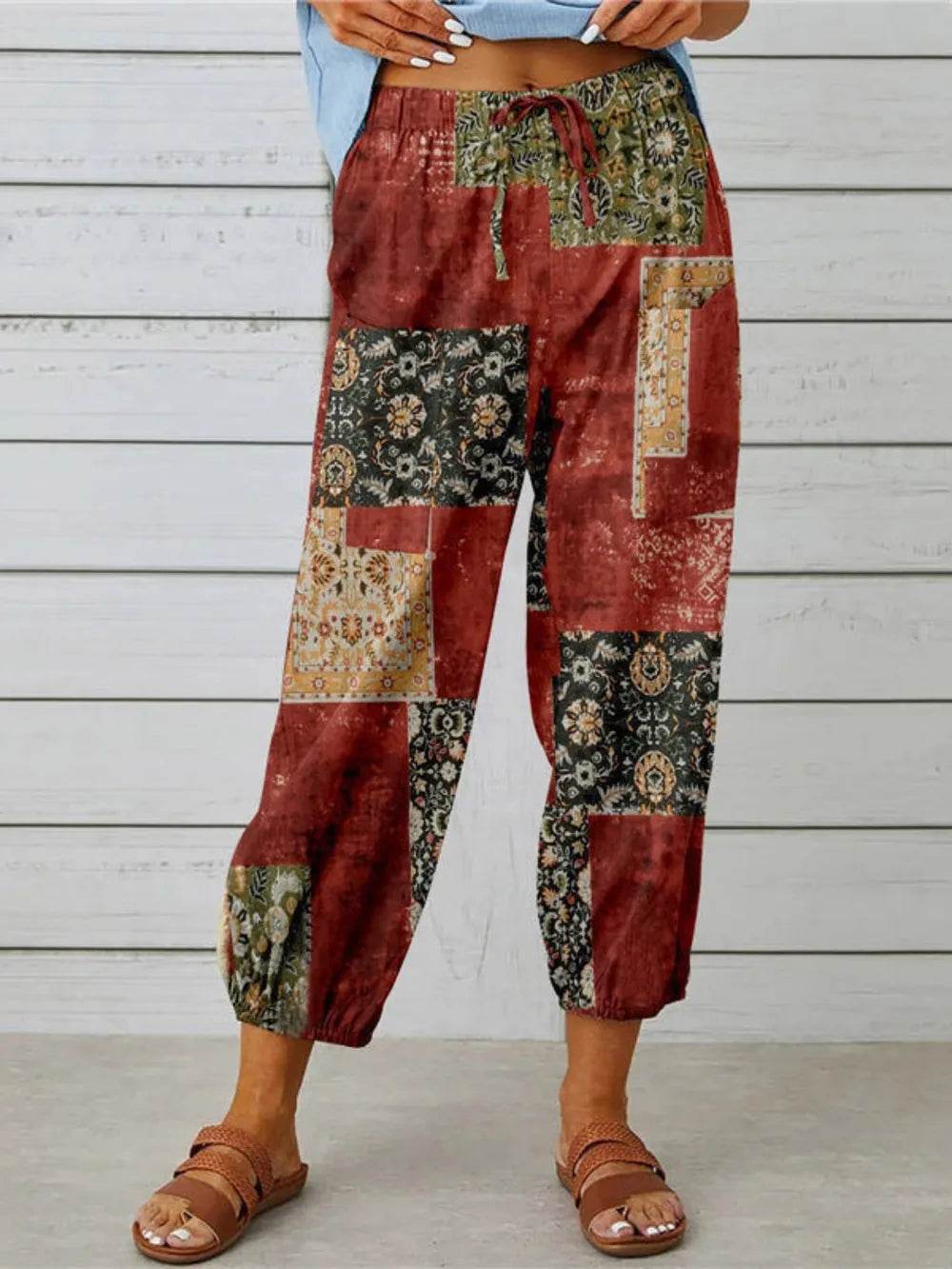 Printed Tied Cropped Pants Brick Red Trendsi 2f4dec46ab914b8cac8dbe6c870d05fa-Max