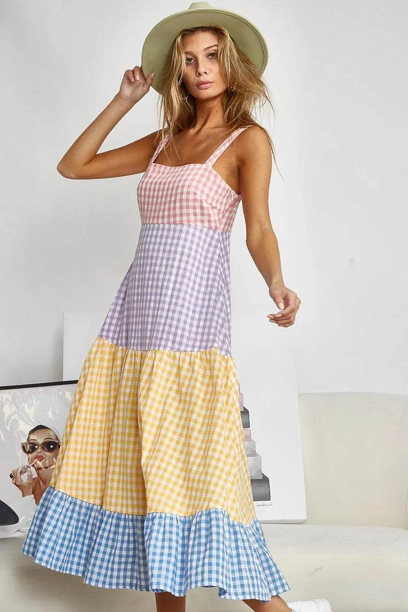 BiBi Color Block Tiered Gingham Dress Trendsi 2f9d118d99554e059b7f44d50fb75519-Max-Origin